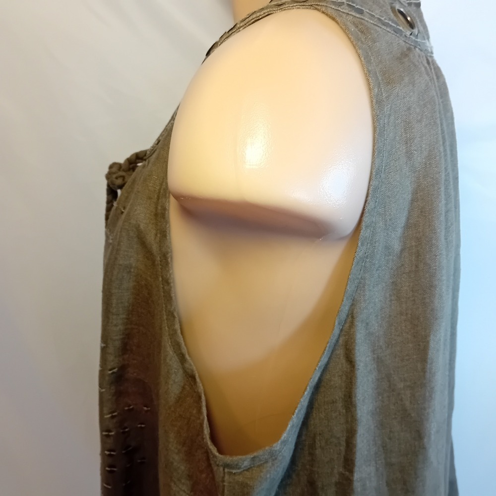 Signal Linen Sequin Studded Grommet Sleeveless Top Olive Green Bohemian Work XL - Picture 11 of 16